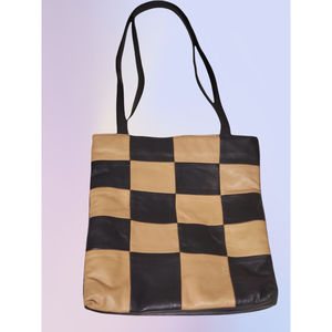 Tan and Black Checkered Tote Bag
